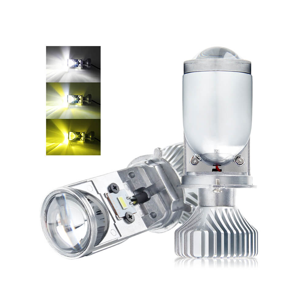 H4 trois couleurs LED Bulbe de phare avec mini-lentilles de projecteur JG-Y6